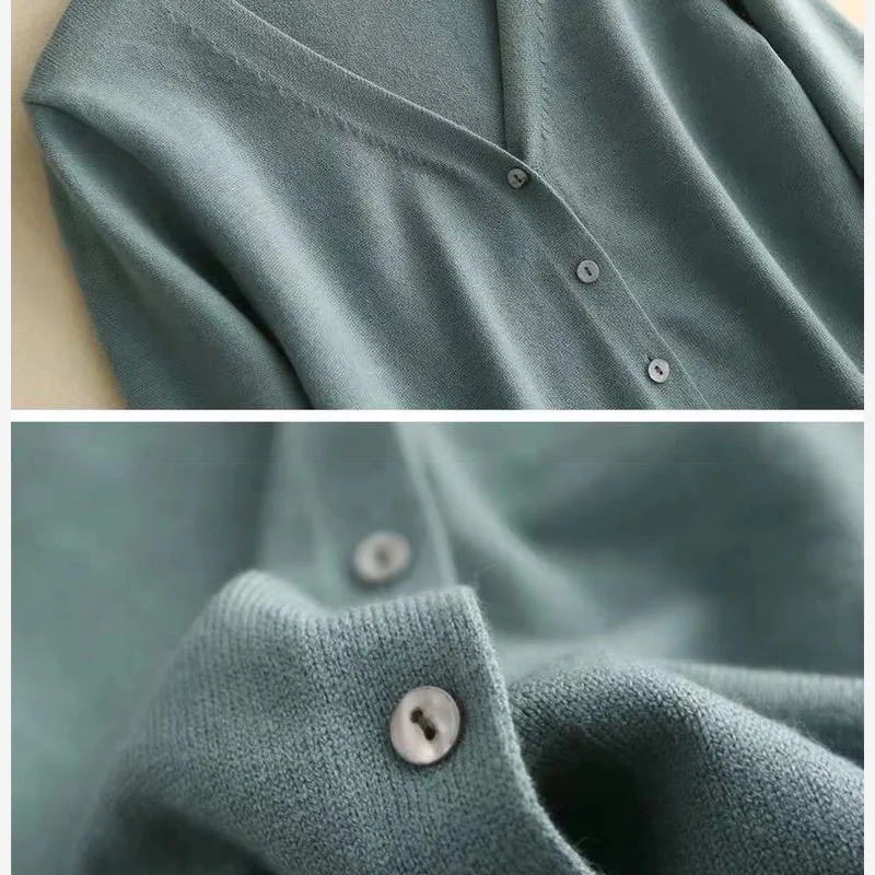 Solid V-Neck Women Cardigan Knitted Sweater Single Breasted Loose Sexy Cardigan Top 2020 Autumn New Fashion Short Crop Top - Image 6