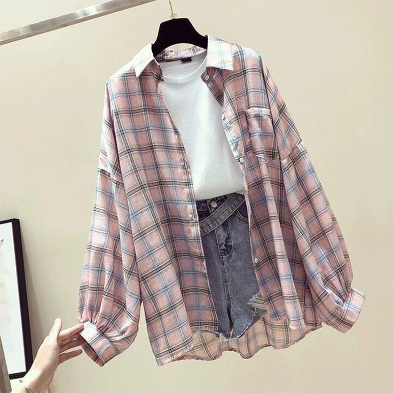 Korean Style Plaid Classic Loose Shirts Blouse Women Daily All-match Cute Student Women Clothing Fashion Vintage Shirt - Image 4