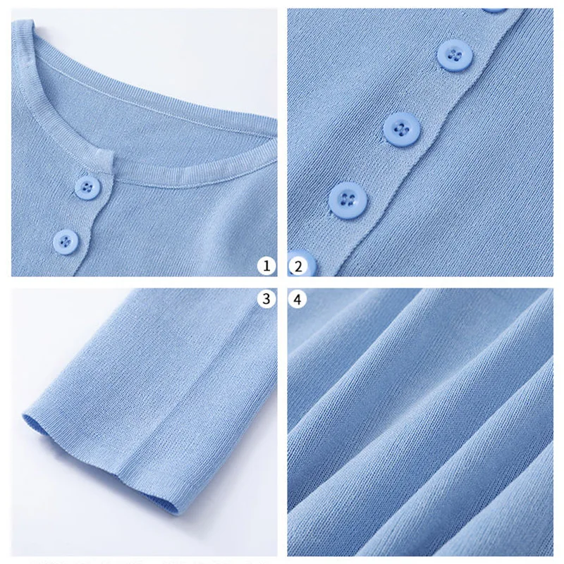 Korean Style O-neck Short Knitted Sweaters Women Thin Cardigan Fashion Open Front Button Up Short Sleeve Sun Protection Crop Top - Image 6