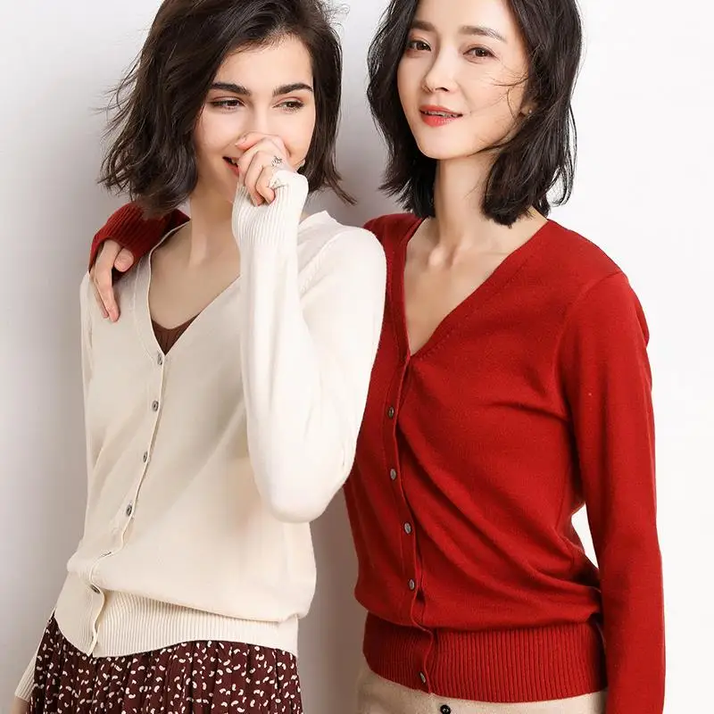 Solid V-Neck Women Cardigan Knitted Sweater Single Breasted Loose Sexy Cardigan Top 2020 Autumn New Fashion Short Crop Top - Image 3