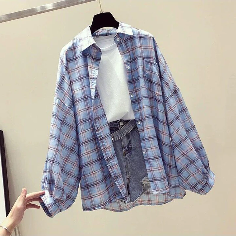 Korean Style Plaid Classic Loose Shirts Blouse Women Daily All-match Cute Student Women Clothing Fashion Vintage Shirt - Image 3