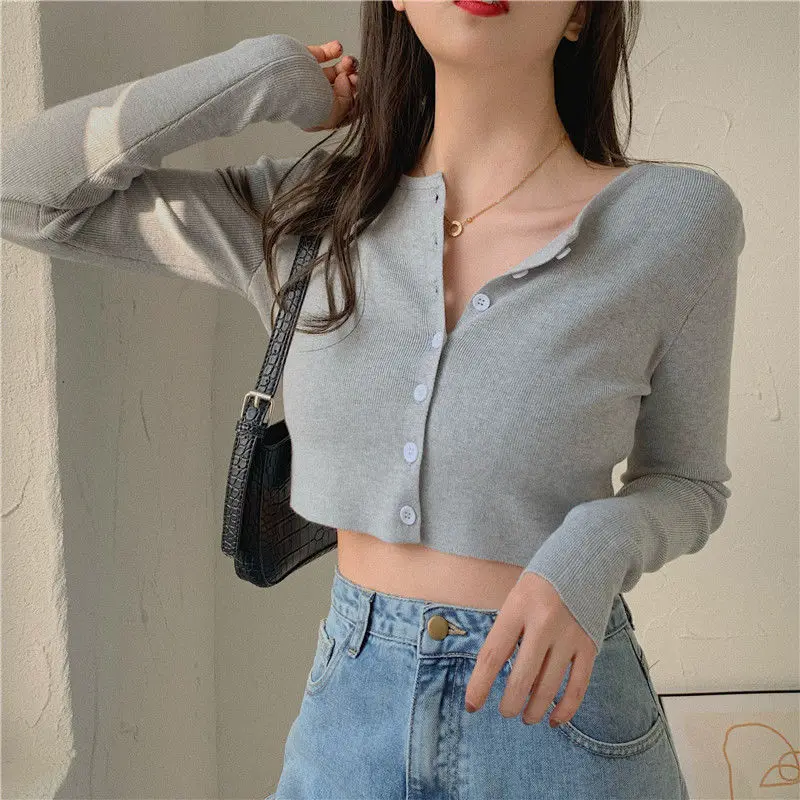 Korean Style O-neck Short Knitted Sweaters Women Thin Cardigan Fashion Open Front Button Up Short Sleeve Sun Protection Crop Top - Image 3