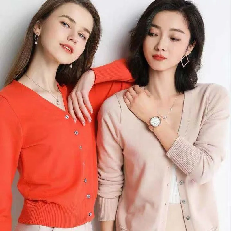 Solid V-Neck Women Cardigan Knitted Sweater Single Breasted Loose Sexy Cardigan Top 2020 Autumn New Fashion Short Crop Top - Image 4