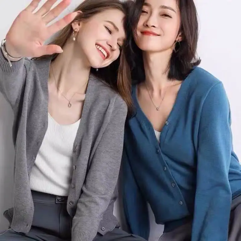 Solid V-Neck Women Cardigan Knitted Sweater Single Breasted Loose Sexy Cardigan Top 2020 Autumn New Fashion Short Crop Top - Image 2