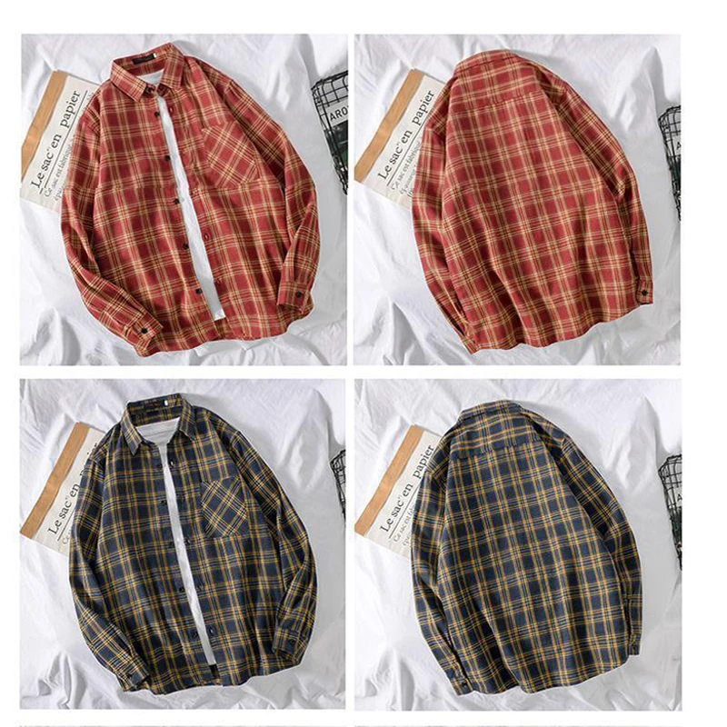 Korean Style Oversized Plaid Shirt Women Tops Turn-Down Collar Loose Long Sleeve Casual Shirts 2020 Fashion Many Colour - Image 5