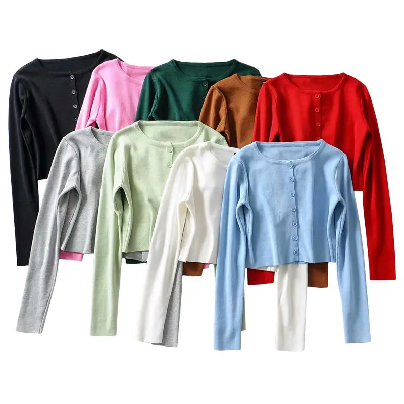 Korean Style O-neck Short Knitted Sweaters Women Thin Cardigan Fashion Open Front Button Up Short Sleeve Sun Protection Crop Top - Image 5