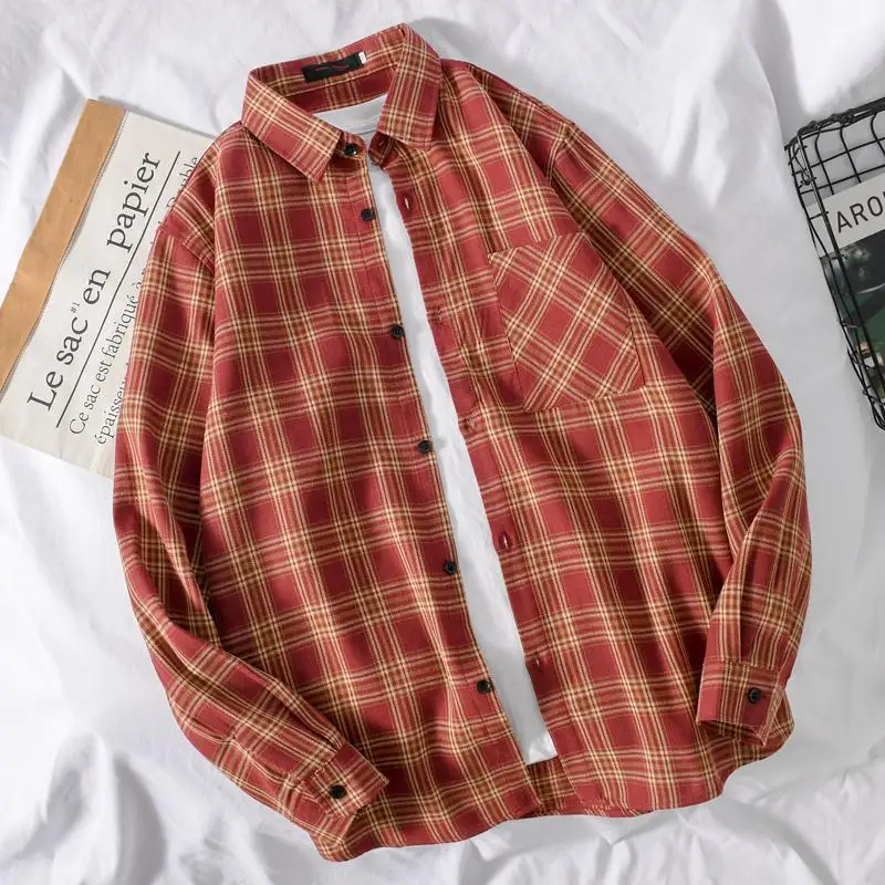 Korean Style Oversized Plaid Shirt Women Tops Turn-Down Collar Loose Long Sleeve Casual Shirts 2020 Fashion Many Colour - Image 3