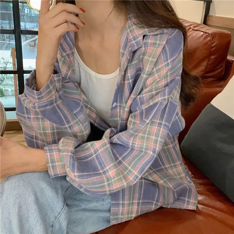 Korean Style Plaid Classic Loose Shirts Blouse Women Daily All-match Cute Student Women Clothing 2020 New - Image 3
