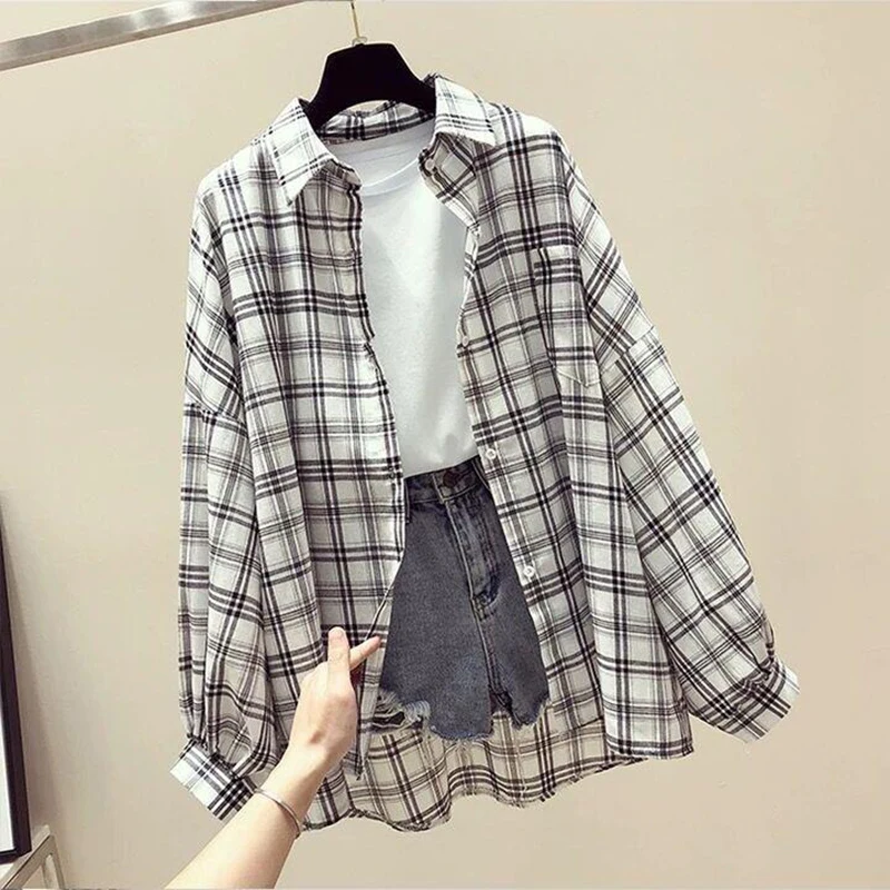 Korean Style Plaid Classic Loose Shirts Blouse Women Daily All-match Cute Student Women Clothing Fashion Vintage Shirt - Image 2