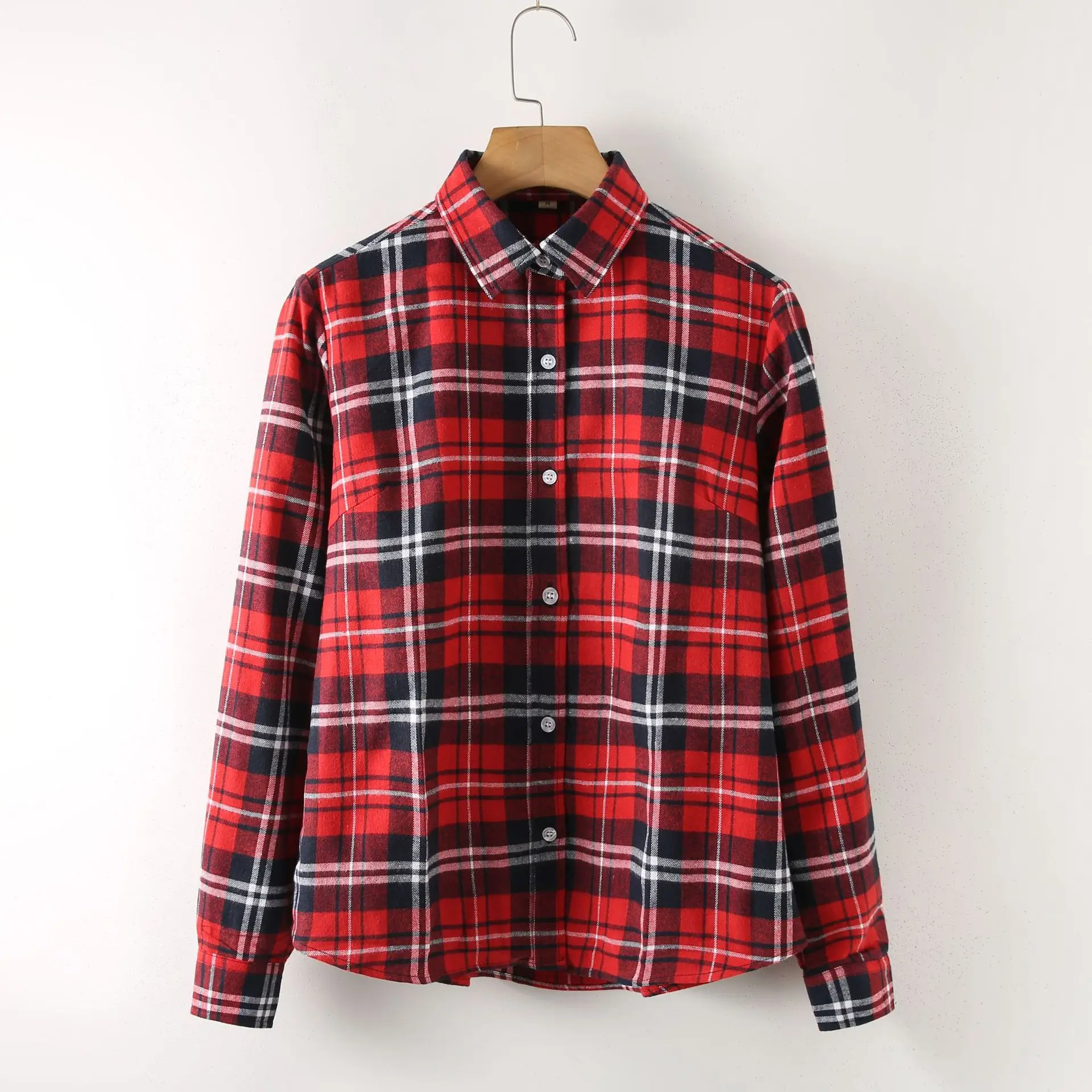 Autumn and Winter 2020 New Plaid Shirt Women's Long Sleeve Cotton Ground Wool Large Size Shirt Korean Loose Fashion Coat - Image 2