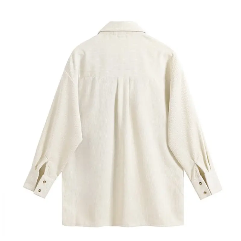 Awen Corduroy Splicing Plaid Shirt for Women Man Fashion Oversized Loose Cardigan Soft Corduroy Korean Lattice Blouse Jacket Top - Image 3