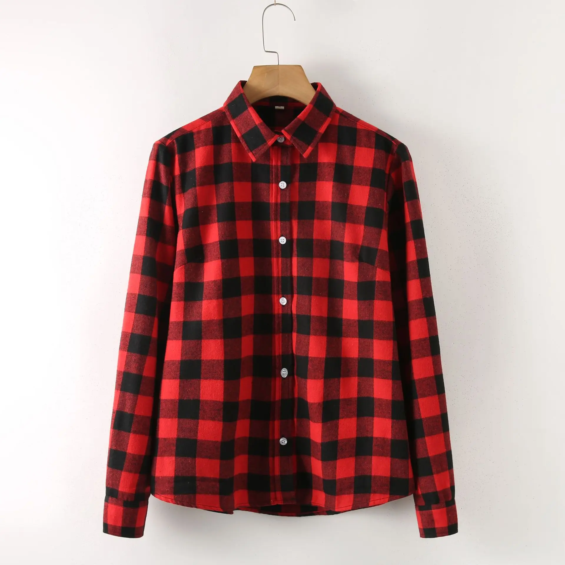 Autumn and Winter 2020 New Plaid Shirt Women's Long Sleeve Cotton Ground Wool Large Size Shirt Korean Loose Fashion Coat - Image 3