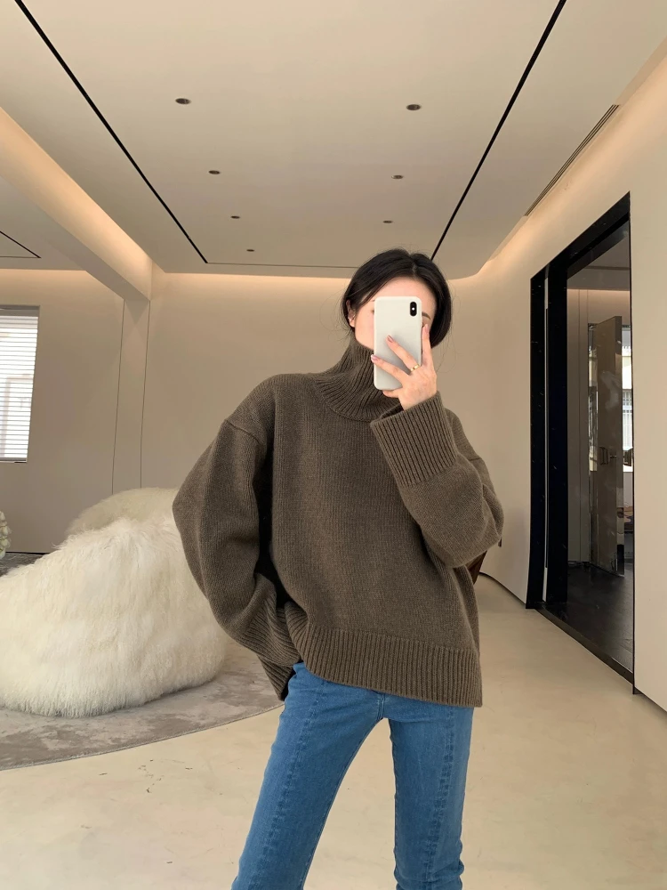 Autumn Winter Thick Cashmere Sweater Women High Neck Pullover Sweater Warm Loose Knitted Base Oversized Lady Vintage Sweater - Image 6