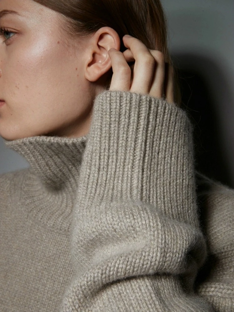 Autumn Winter Thick Cashmere Sweater Women High Neck Pullover Sweater Warm Loose Knitted Base Oversized Lady Vintage Sweater - Image 2