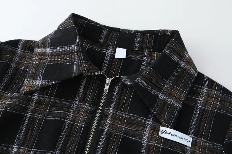 Awen Short Zipper Plaid Shirt for Women Fashion Corset Lacing Long Sleeves Tumdown Collar Korean Lattice Blouse Streetwear Top - Image 5