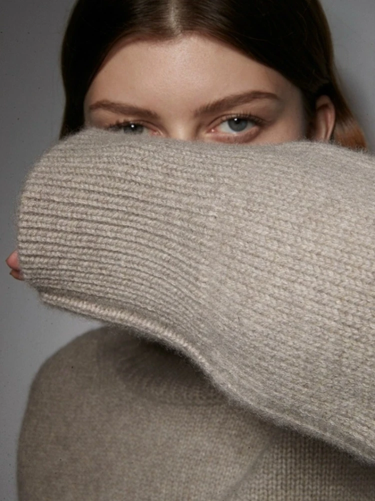Autumn Winter Thick Cashmere Sweater Women High Neck Pullover Sweater Warm Loose Knitted Base Oversized Lady Vintage Sweater - Image 3