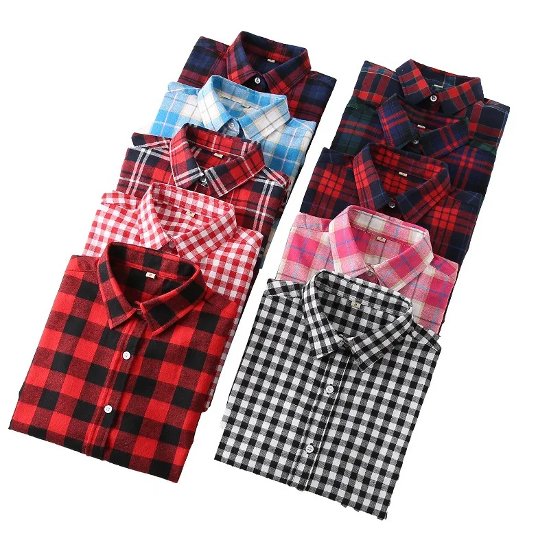 Autumn and Winter 2020 New Plaid Shirt Women's Long Sleeve Cotton Ground Wool Large Size Shirt Korean Loose Fashion Coat - Image 4